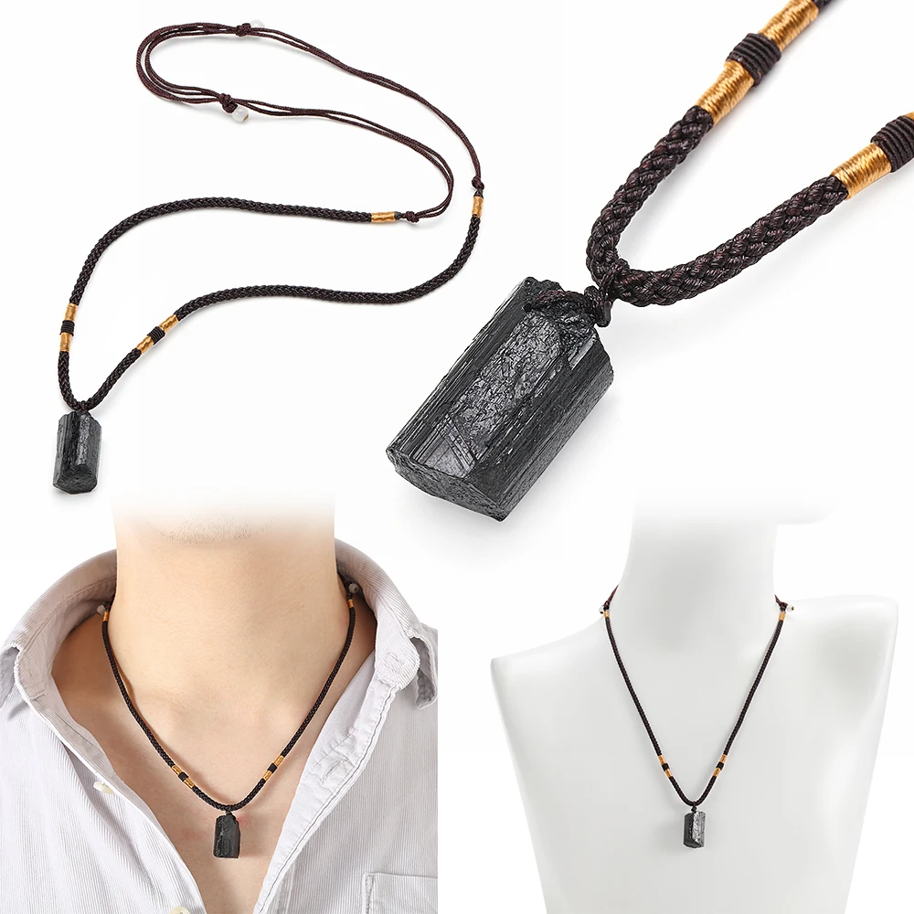 Fashion Crystal Gem Healing Stone Black Tourmaline Stone Pendant Necklace Crystal Gem Specimen