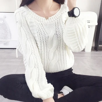 

2019 Autumn Winter Knitted Sweater Women Casual Loose Pullovers Long Sleeve Round Neck Jumpers Pullover Female Solid Color