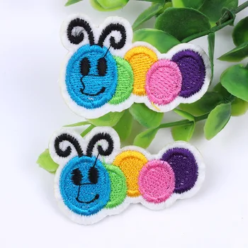 

100pcs/lot Embroidery Patches Kids Clothing Decoration Accessories Cartoon Caterpillar Biker Shirt Iron Heat Transfer Applique