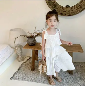 

2020 Wholesale Girls 2 pcs Set Vest+Wide Pants Summer Chiffon Fashion Girls Suits 2-7t QA522