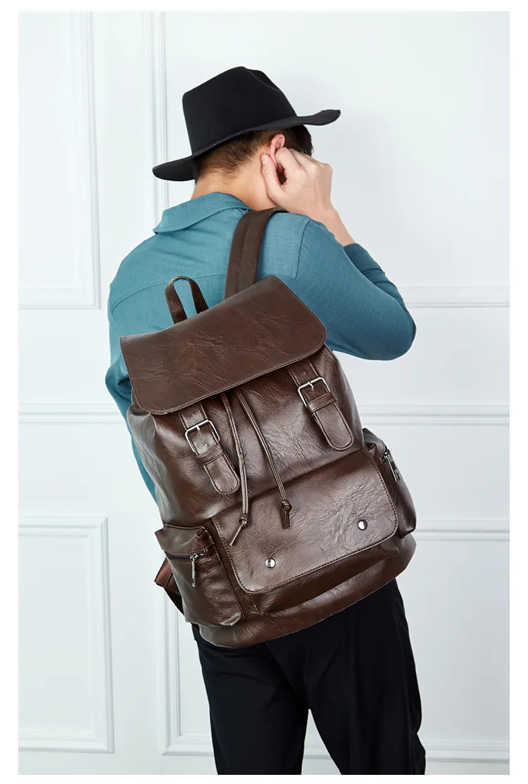 PU Travel Leisure Backpacks Vintage Men Leather Laptop Backpack Bag for Men Teenager Students Retro School Bags Casual Rucksacks (10)