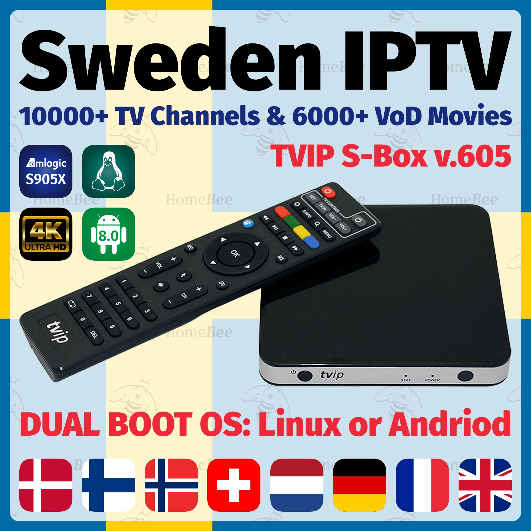 

TVIP 605+world IPTV subscription Dual OS Android&Linux 2.4G/5G WiFi 4K Europe Sweden Norway Nederlands France Spain IPTV m3u