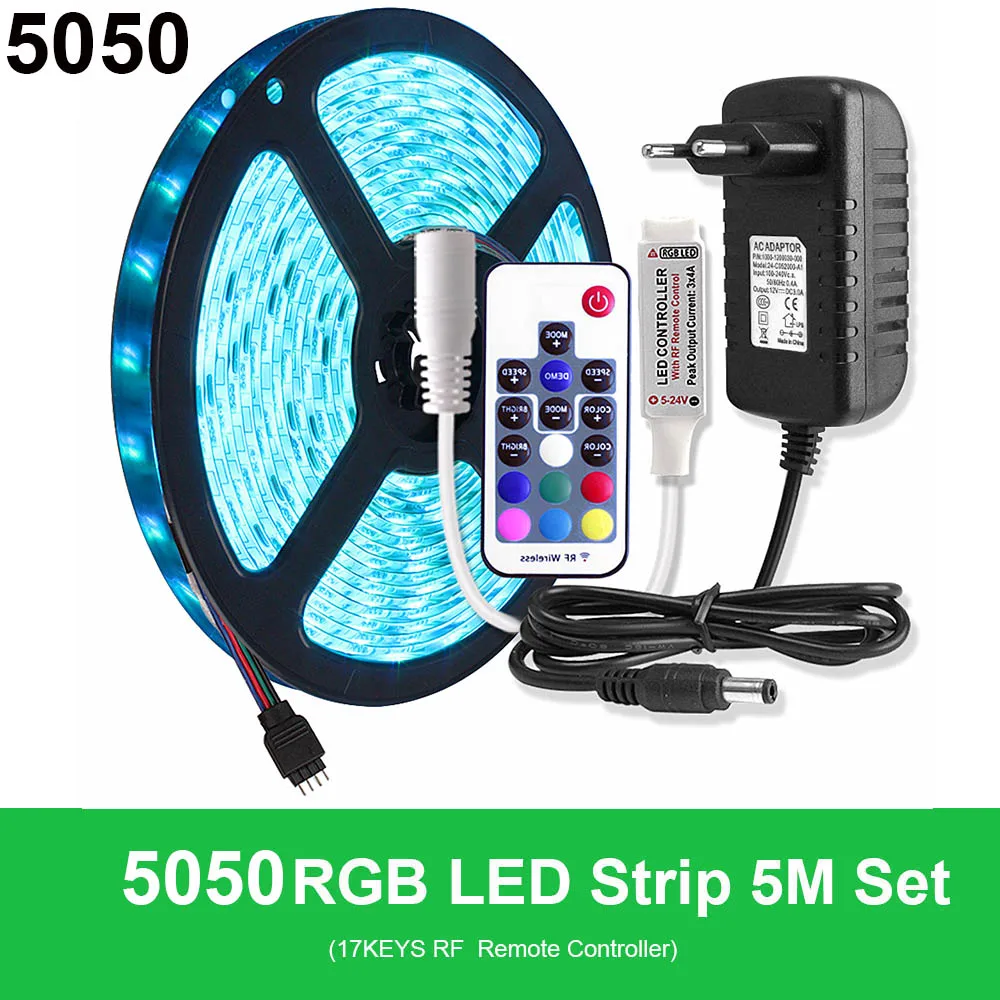 5050 17keys RF Set DC 12 В RGB Светодиодная лента Водонепроницаемая 220 В Tira светодиодный Wifi 12 В лента RGB лента 5050 Неоновая Гибкая лента светильник Bluetooth адаптер дистанционного питания - Испускаемый цвет: 5050 17keys RF Set