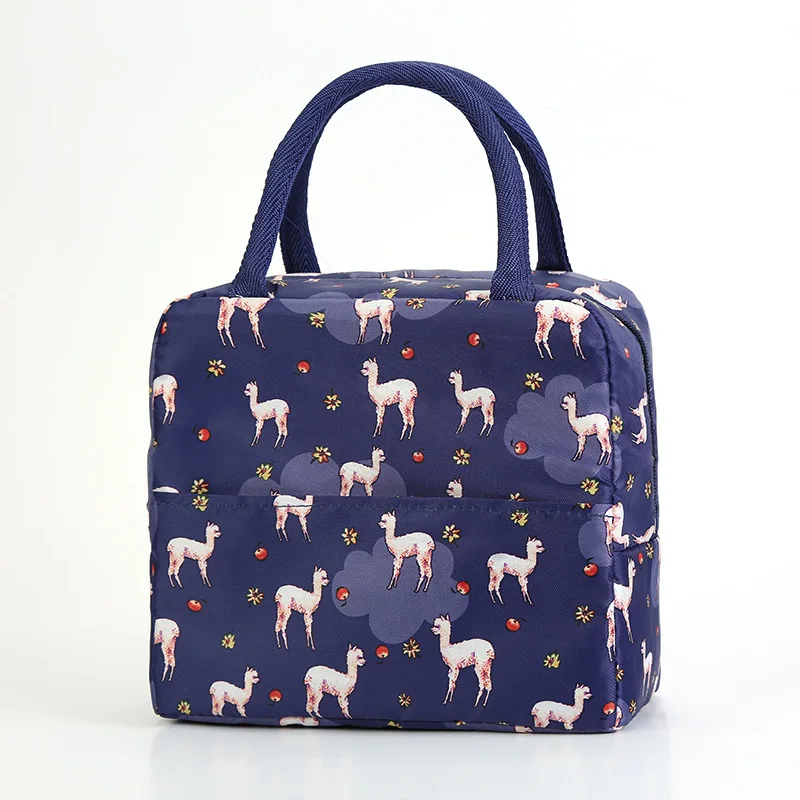 Blue alpaca Термосумка для пищи, термо сумка в полоску, сумки, сумка-холодильник, еда, Ланч-бокс, сумка для детей, женщин, девушек, мужчин, детей, розовый - Цвет: Blue alpaca
