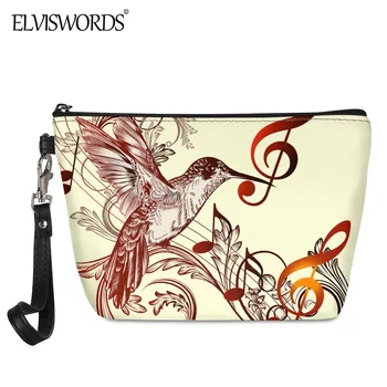 

ELVISWORDS Lady Fashion PU Leather Cosmetic Bag Music Bird Print Toiletry bag Teen Girls Travel Casual Makeup bag Waterproof