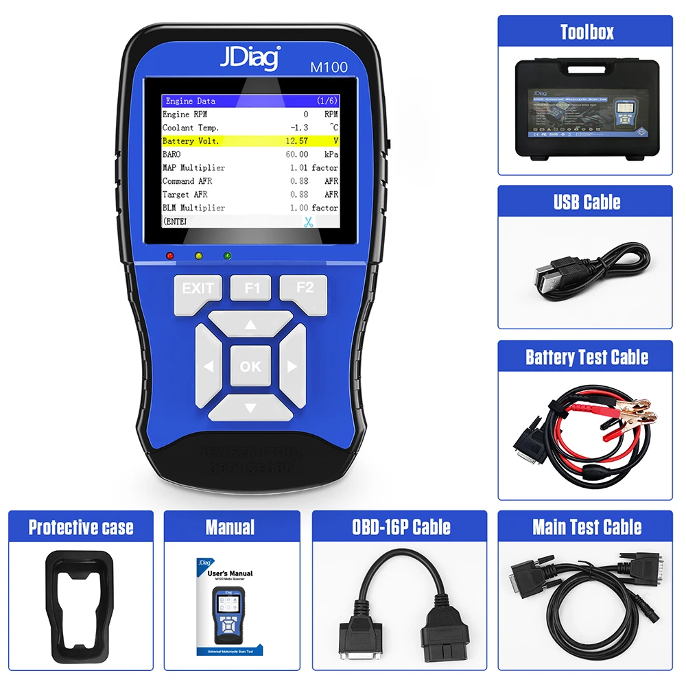Original Design Jdiag M100 Motorcycle Diagnostic Tool Moto Scanner 12V Battery Tester Intelligent Dual System Multi Brand Update