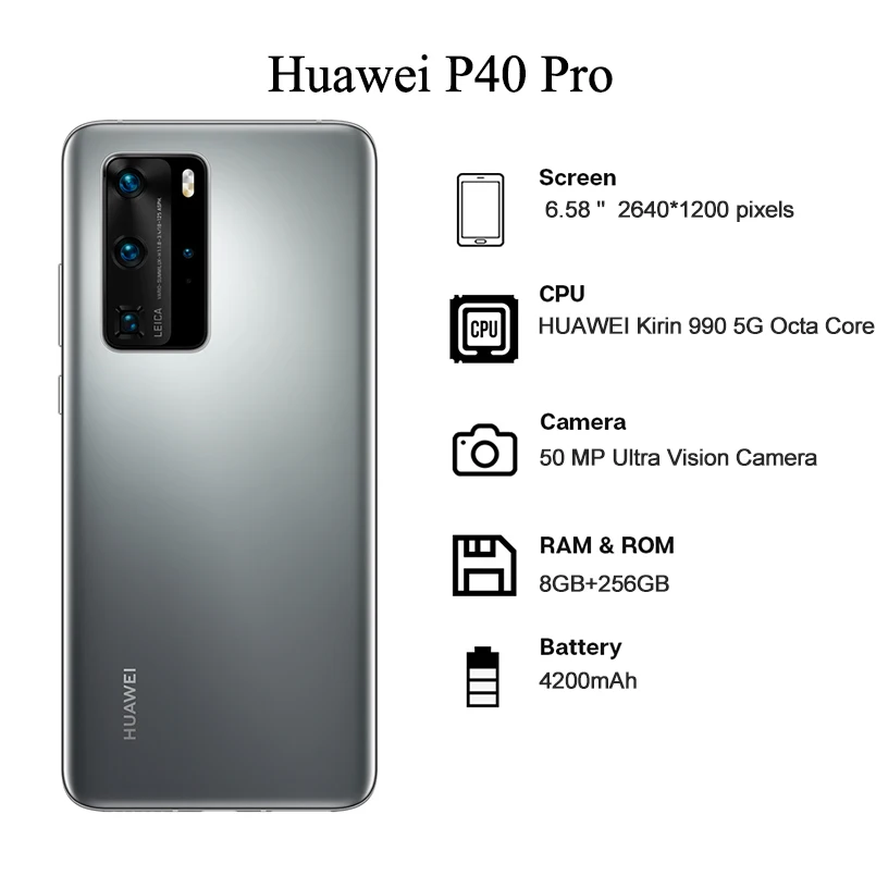Глобальная версия Huawei P40 Pro 5G мобильный телефон 8 Гб 256 6 58 ''HUAWEI Kirin 990 Octa core 50 МП