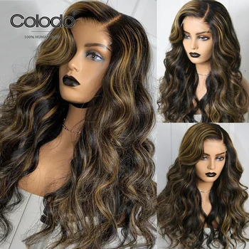 

COLODO Brown Highlight Wig Pre Plucked Side Parting Loose Wave Wig Brazilian Remy Lace Front Human Hair Wigs for Black Women