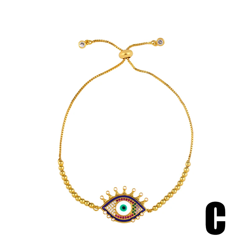 brt-b77-C OCESRIO Rainbow Blue Evil Eye Gold Charm Bracelets Jewelry Turkish Eye Colorful Cubic Zirconia Beach Pulsera arcoiris brt-b77 - Окраска металла: brt-b77-C