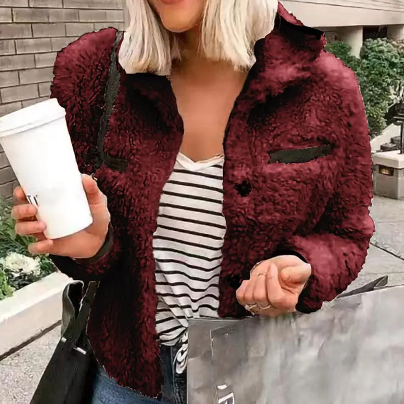 

Casual Faux Fur Coat Women Autumn Winter Fluffy Teddy Cozy Jacket Coat Plus Size Long Sleeve Outerwear Turn Down Short Coat