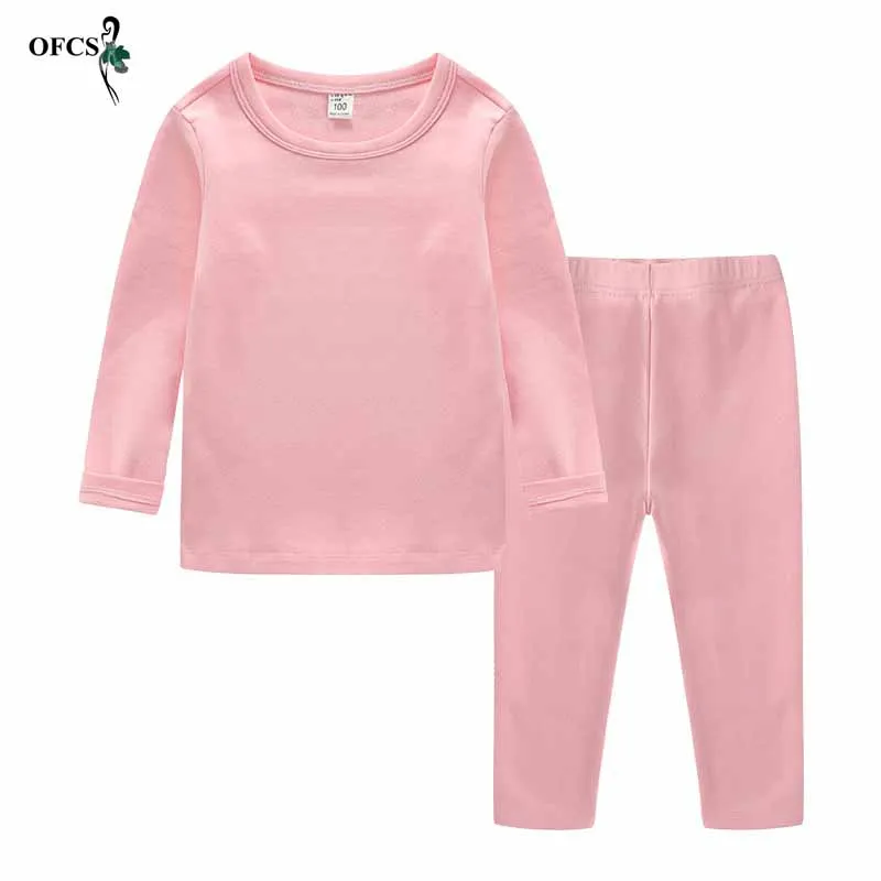 Autumn Children's Bottom Suit Boys Girls Clothes Long-sleeved T-shirt Cotton Set Candy Long-sleeved Trousers 2 Sets Nightwear