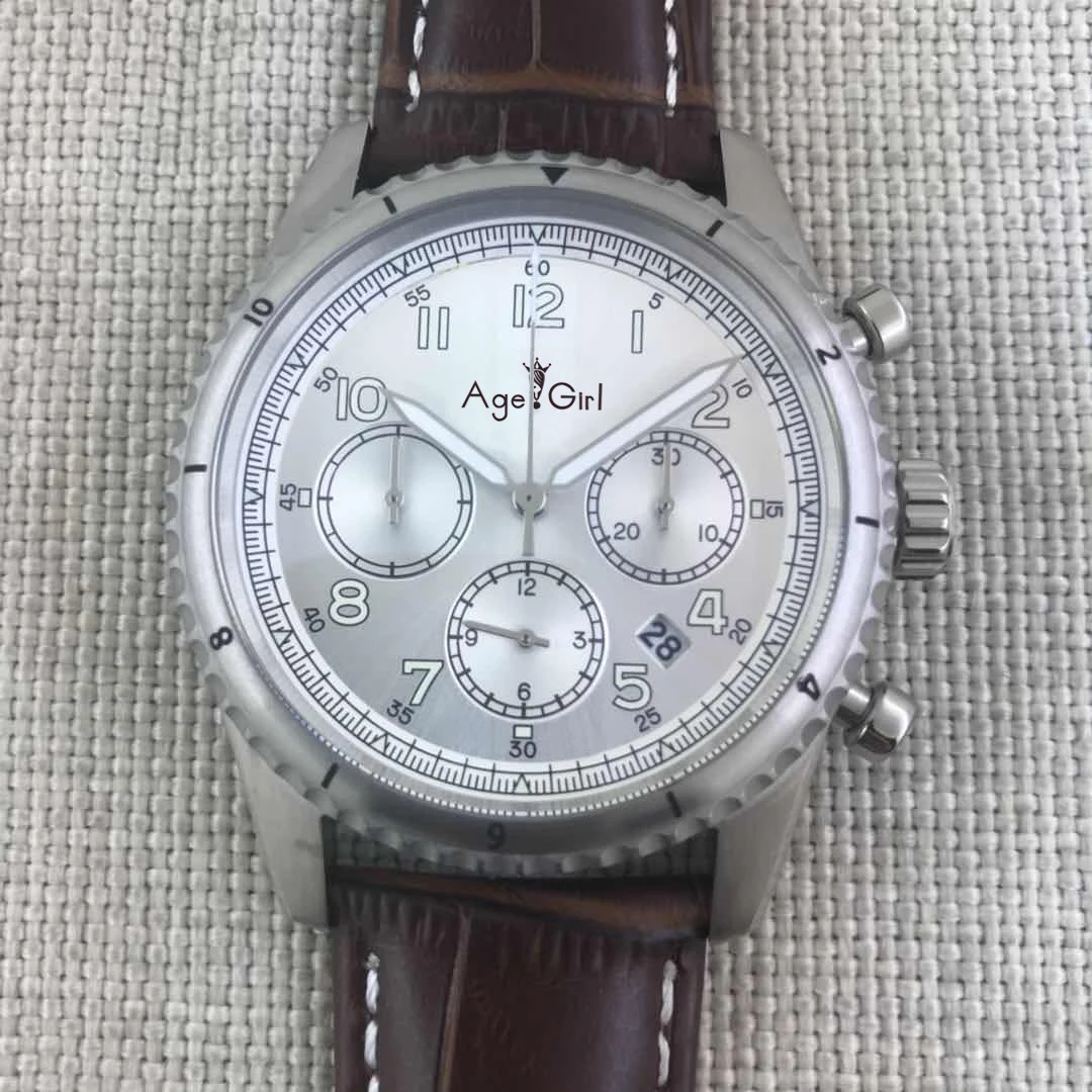 White Leather Роскошные брендовые новые мужские спортивные часы с хронографом, сапфировым хронометром, серебристым, черным, синим кожаным белым циферблатом, AAA - Цвет: White Leather