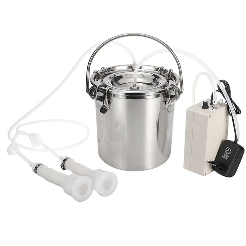 

5L Portable Electric Milking Machine Adjustable Speed Vacuum Pump Stainless Steel Bucket Automatic Stop EU Plug