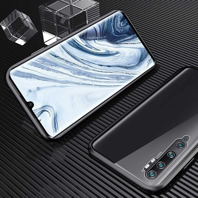 Магнитный стеклянный чехол для xiaomi mi Note 10 чехол двойная сторона закаленное стекло Металлическая магнитная адсорбционная крышка для xiaomi mi cc9 pro - Цвет: Черный