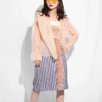 

Meihuida Women Ladies Fashion Sexy Deep V-Neck Translucent Mesh Long Puff Sleeve Loose Tops Cardigan Blouse