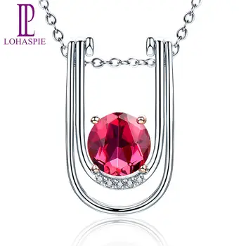 LP Customized Pendant Rubelite Jewelry Solid 18K White Rose Gold Natural Rubelite Diamond Over Shape Neckalce For Women 1