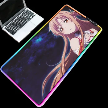 

Yuzuoan Anime Cute Girl USB with LED Lighting Backlight RGB Super Large Size Gaming Mouse Pad Thickened with Lock Keyboard Pad