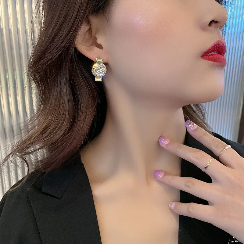 Japanese and Korean style creative watch zircon light luxury earrings female 2021 new trend temperament design | Украшения и