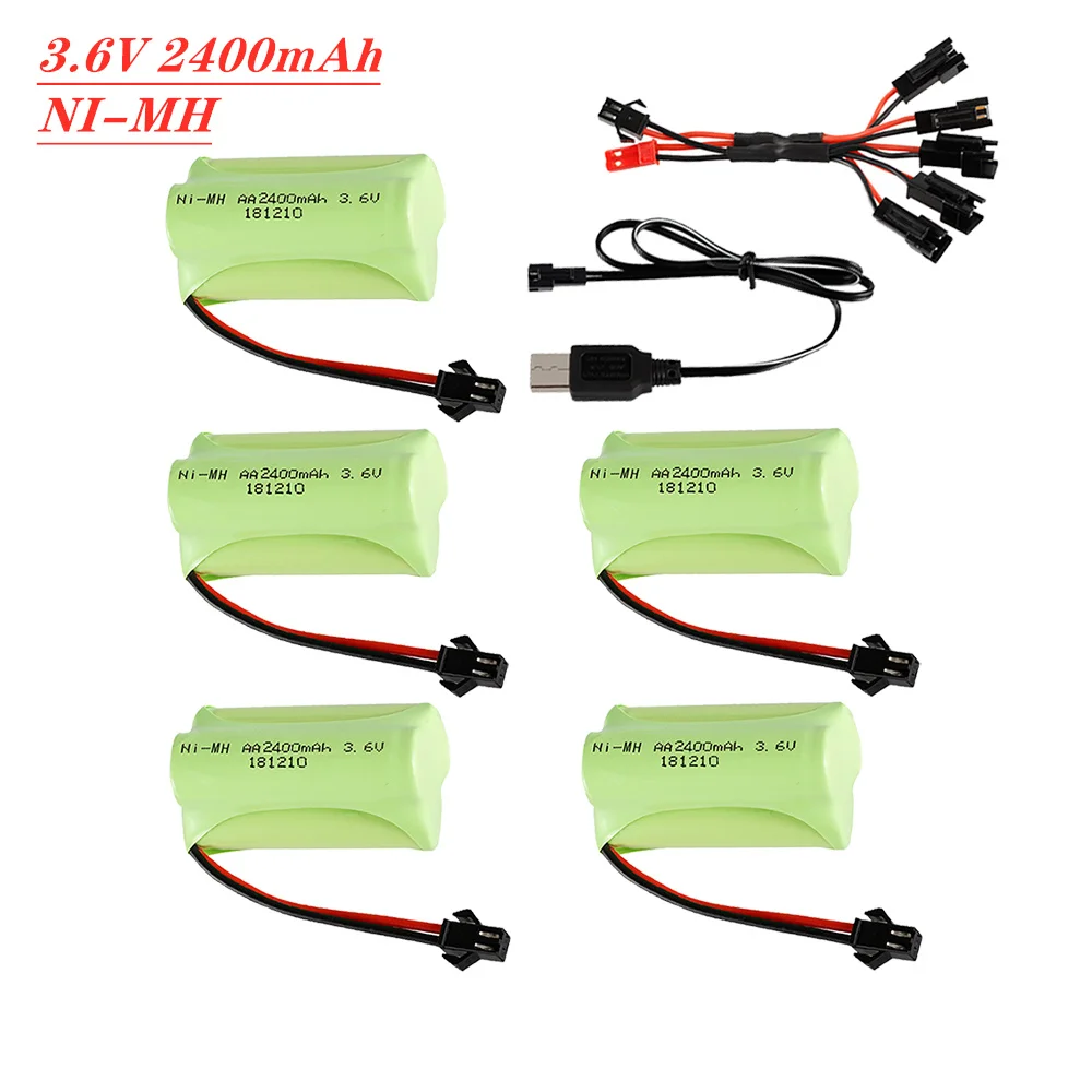 2-5Pcs Ni-Mh Aa 2400Mah 3.6V Batteria Ricaricabile E Caricabatterie Usb 3.6V Per Rc Toy Car Tank Train Robot Boat Gun Pezzi Di Ricambio