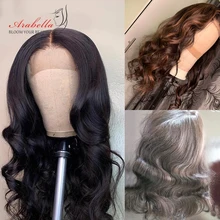 Объемный волнистый парик 180% плотность натуральный цвет remy волосы Arabella предварительно выщипанные с волосами младенца 4*4 закрытие шнурка человеческие волосы парики