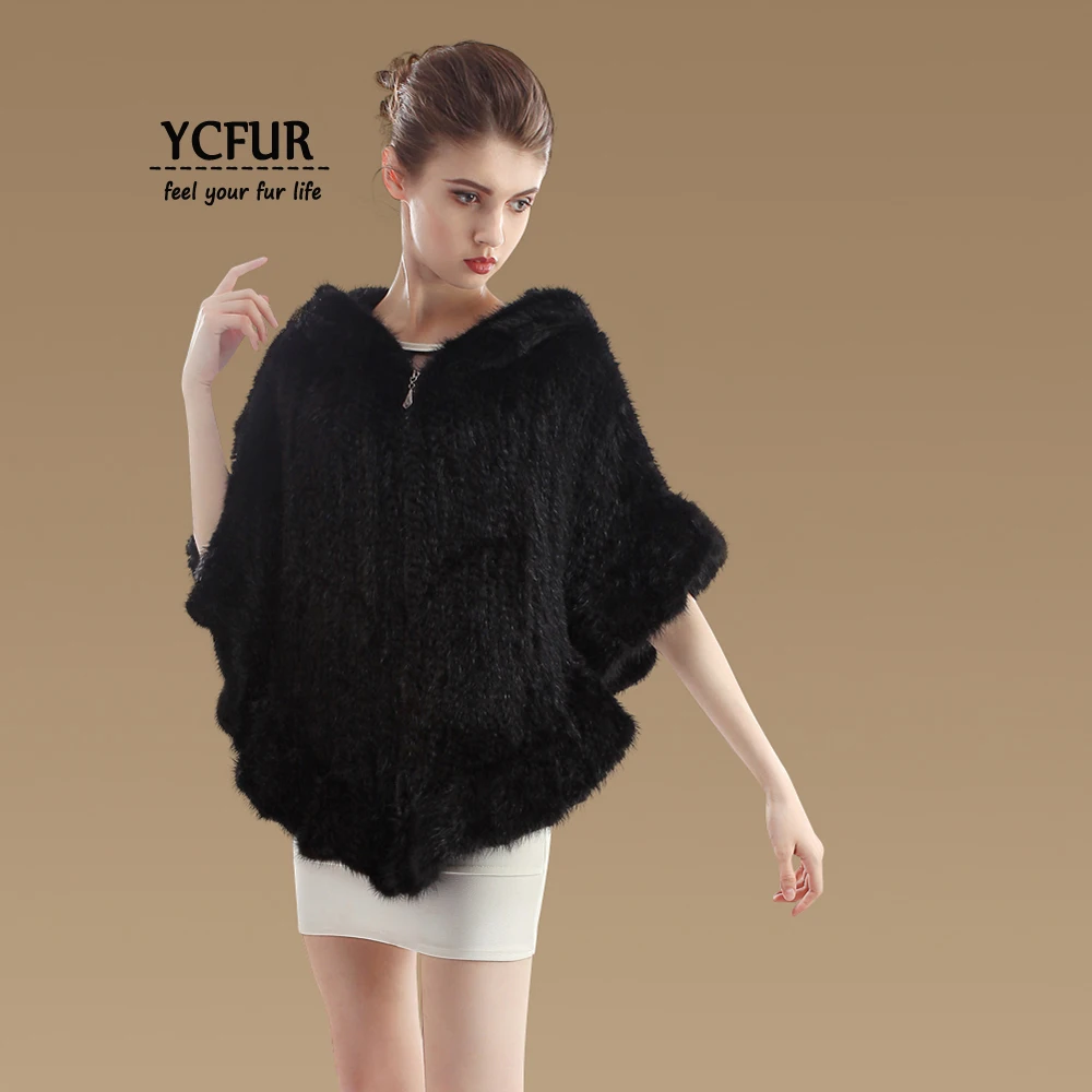 YCFUR натуральный мех норки для женщин шлейф пончо зимние теплые ручной работы переплетения толстые меховые шарфы шали накидки с капюшоном палантин для женщин