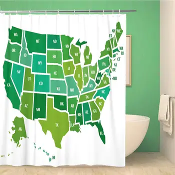 

Bathroom Shower Curtain Green State Map of The USA Outline United Region 72x78 inches Waterproof Bath Curtain Set with Hooks