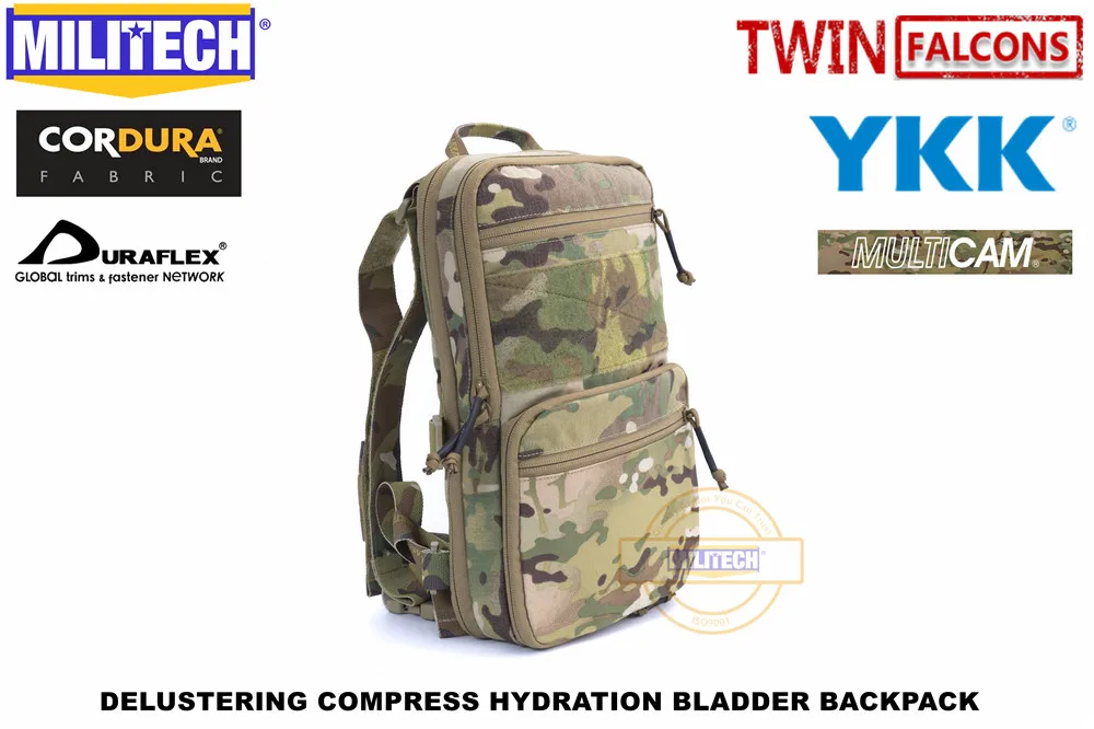 MILITECH Compress Flatpack Hydration Backpack MK3 Compatible Water Bladder 8L Bag MilSpec TWINFALCONS TW 500D Delustered Cordura