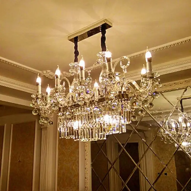 Crystal chandelier European restaurant rectangular candle crystal lamp luxury living room stainless steel Chandelier