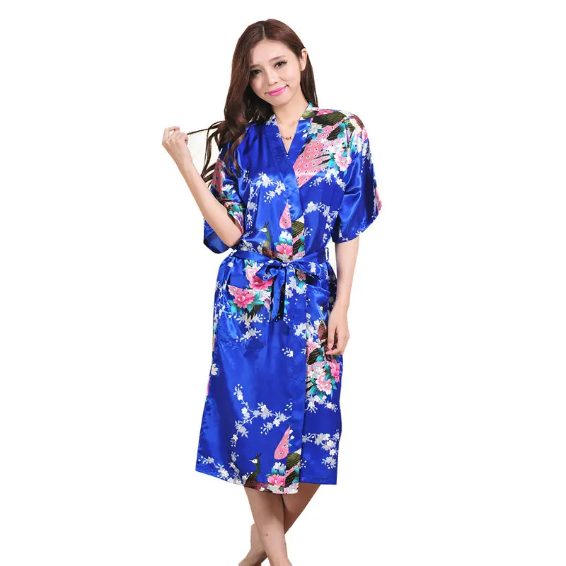 Owiter плюс Размеры S-XXXL для свадьбы, невесты, подружки невесты Robe шелковый атлас Пижама-халат для Для женщин кимоно с цветочным принтом пикантные Для женщин одежда для сна - Цвет: roya blue
