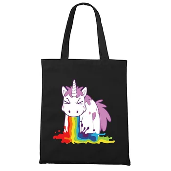 

Unicorn Bag Canvas Tote Rainbow Funny Spoof High Quality Cotton Students Book Cartoon Kawaii Cute Shopping Bags