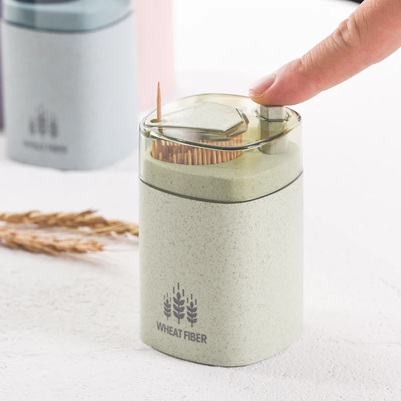 

Clearance Sale Wheat Straw Square Automatic Toothpicks Holder Cotton Swab Box Table Decorate Storage Box Toothpick Holder