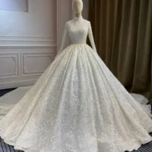 

Marnham Wedding Dress Muslim 2022 Luxury Woman Ivory Bridal Gown Long Sleeves High Neck Full Pearls Plus Size Custom Marriage