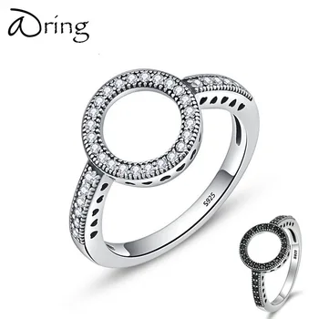 

ARING 100% GENIUNE 925 STERLING SILER FORVER CLEAR BLACK CZ CIRCLE ROUND FINGER RINGS FOR WOMEN JEWELRY CHRISTMAS GIFT SCR041