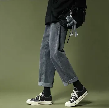 Męskie streetwear czarne dżinsy 2021 koreańskie mody deskorolka luźne dorywczo dziewięciopunktowe spodnie szerokie nogawki tanie i dobre opinie bridgewater CN (pochodzenie) na zamek błyskawiczny Stałe inny Szerokie spodnie LUŹNE W stylu japońskim JEANS średniej wielkości
