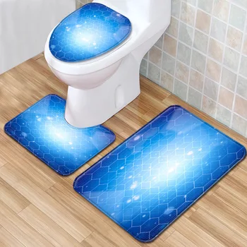 

3Pcs/set Bathroom Mat Set Toilet Rug Texture Painted Bathroom Carpets Set Anti Slip Shower Room Mats Set