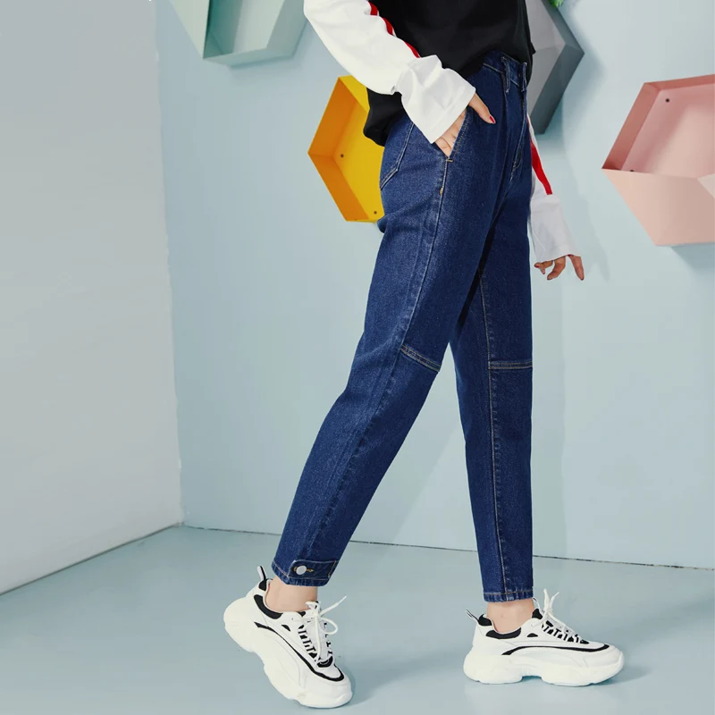 LEIJIJEANS осень и зима стиль мягкие и удобные свободные женские джинсы от Harlan с пуговицами манжеты модные женские джинсы