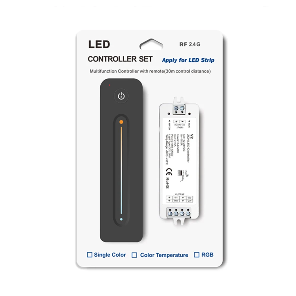 

LED wireless Receiver Dual color CCT Light strip Controller 2.4GHz RF wireless Touch remote control 2CH 5A Max 240W DC12~24V