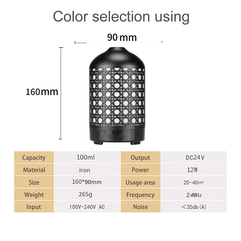 Metal Essential Oil Diffuser 100Ml Aroma Diffuser Ultrasonic Aromatherapy Humidifier Cool Mist Maker for Home Office