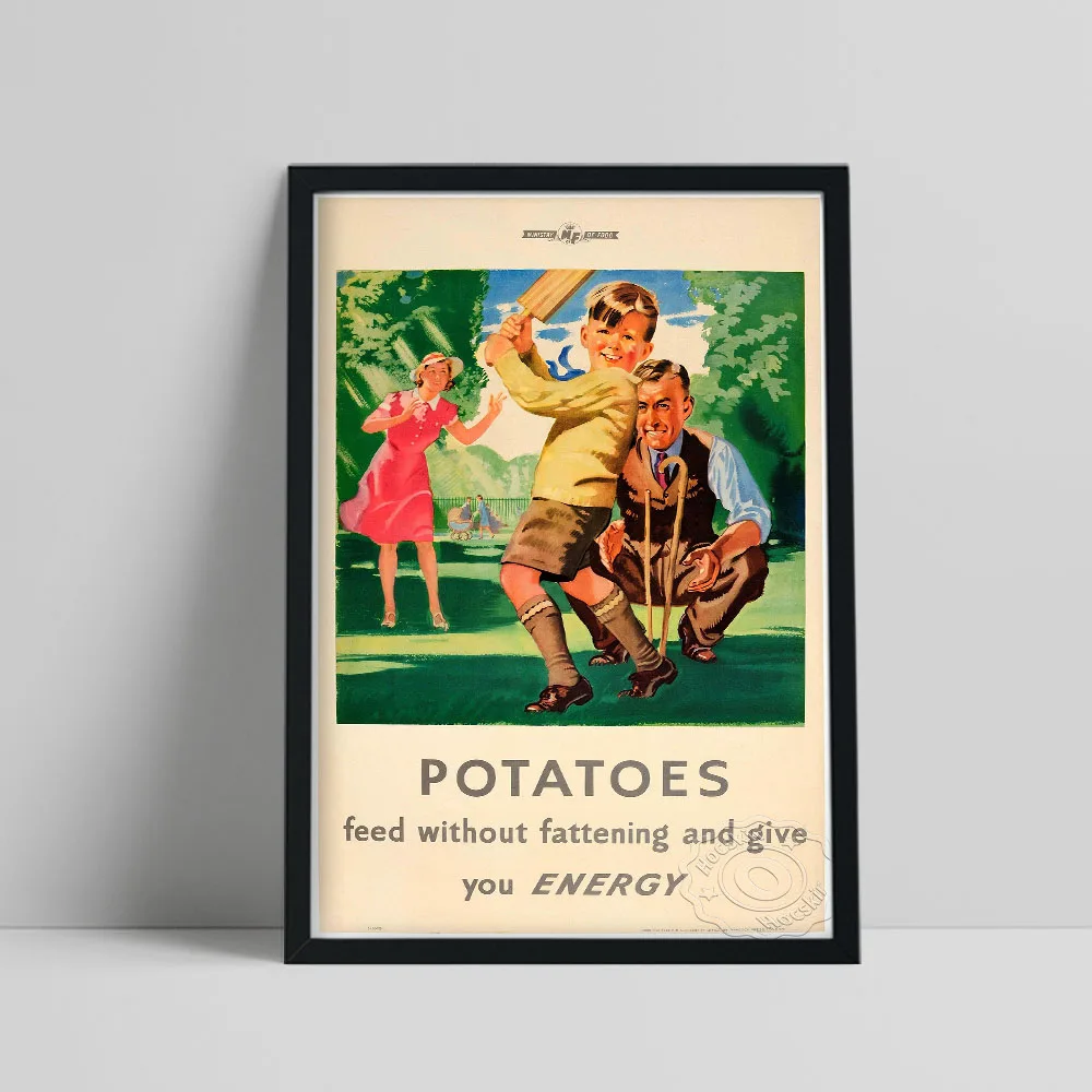 

Children And Parents Play Game Poster, Potatoes Feed Without Fattening And Give You Energy Art Prints, Vintage Art Wall Decor
