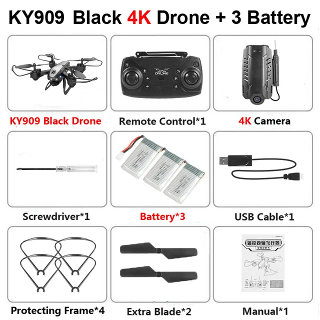 Радиоуправляемый квадрокоптер KY909 Дрон 4K HD Двойная камера wifi FPV складной оптический поток селфи дроны Профессиональный 20 мин Время полета - Цвет: black 4k 3B