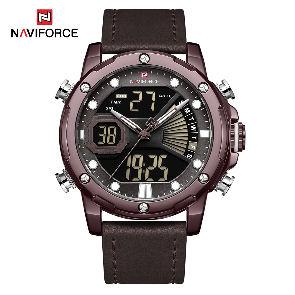 Coffee NAVIFORCE светодиодный дисплей часы для мужчин кварцевые наручные часы Мужской Топ люксовый бренд Военный Спортивный Хронограф Часы подарок+ коробка - Цвет: Coffee