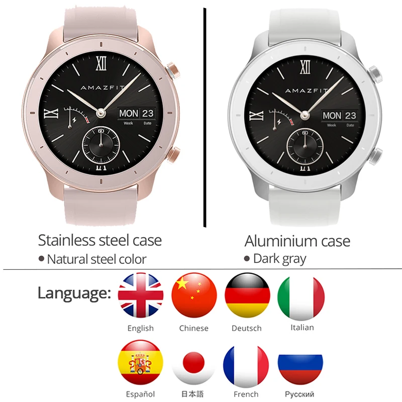 Amazfit gps+ GLONASS 42 мм gps Смарт-часы для женщин 50ATM Водонепроницаемый Фитнес-трекер Smartwatch Strava управление музыкой для Android IOS