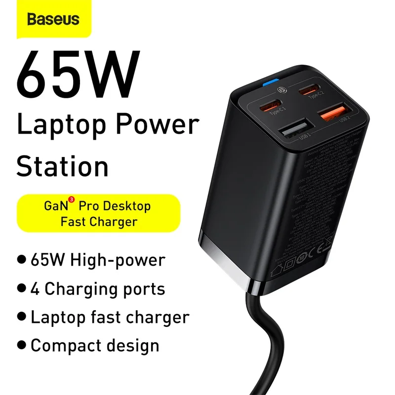 Baseus GaN 100W 65W Desktop Charger Quick Charge 4.0 QC 3.0 PD USB-C Type C  USB Fast Charging For MacBook Samsung iPhone Laptop _ - AliExpress Mobile