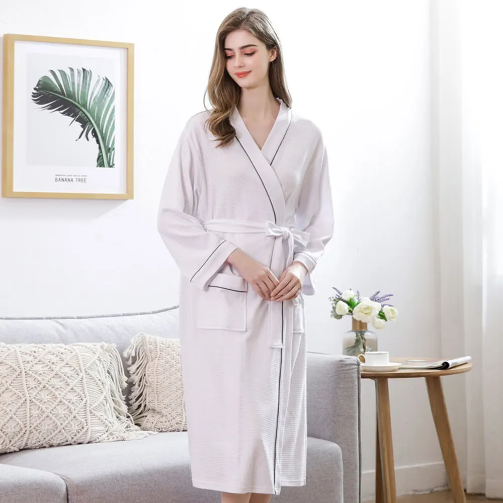 

Okwish Unisex Bathrobe Women Robe Femme Nightwear Casual Breathable Solid Splicing Home Hotel Clothes Robes