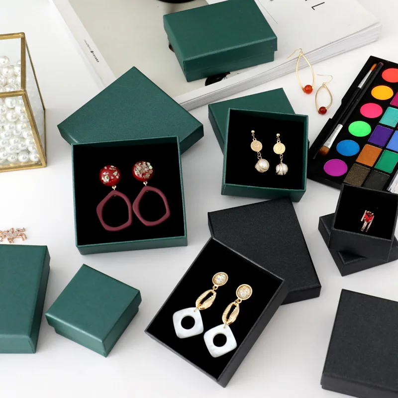 24pcs Green Cardboard Jewelry Boxes Storage Display Carrying Box For Necklaces Bracelets Earrings Square Paper Gift Box