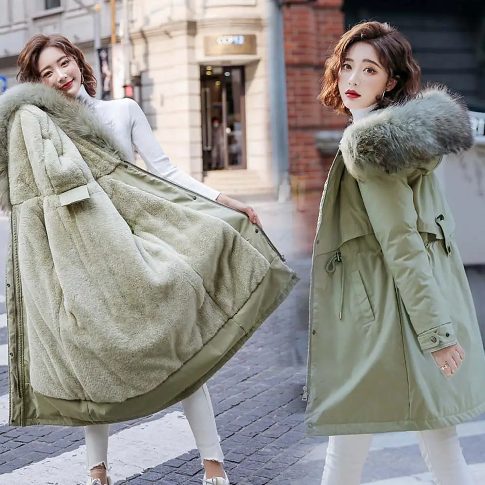 

2020 new warm skin lining long parka winter jacket medium long female clothes plus size 6xl with winter coat hood
