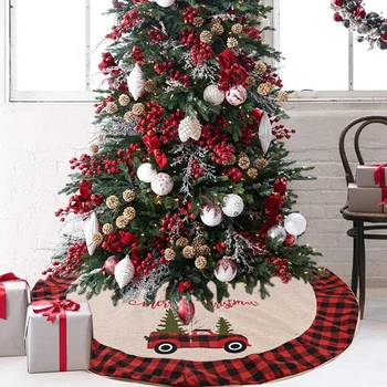 

Universal Christmas Tree Skirt Car Print Xmas Tree Ornaments Checked Ege Festive Holiday Party Props