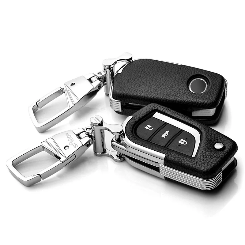 Black with keyring Брелок из воловьей кожи чехол для автомобильных ключей чехол для Toyota RAV4 Crown eiz YARIS Highlander Lewin Corolla Camry MARK X VIOS брелок - Название цвета: Black with keyring