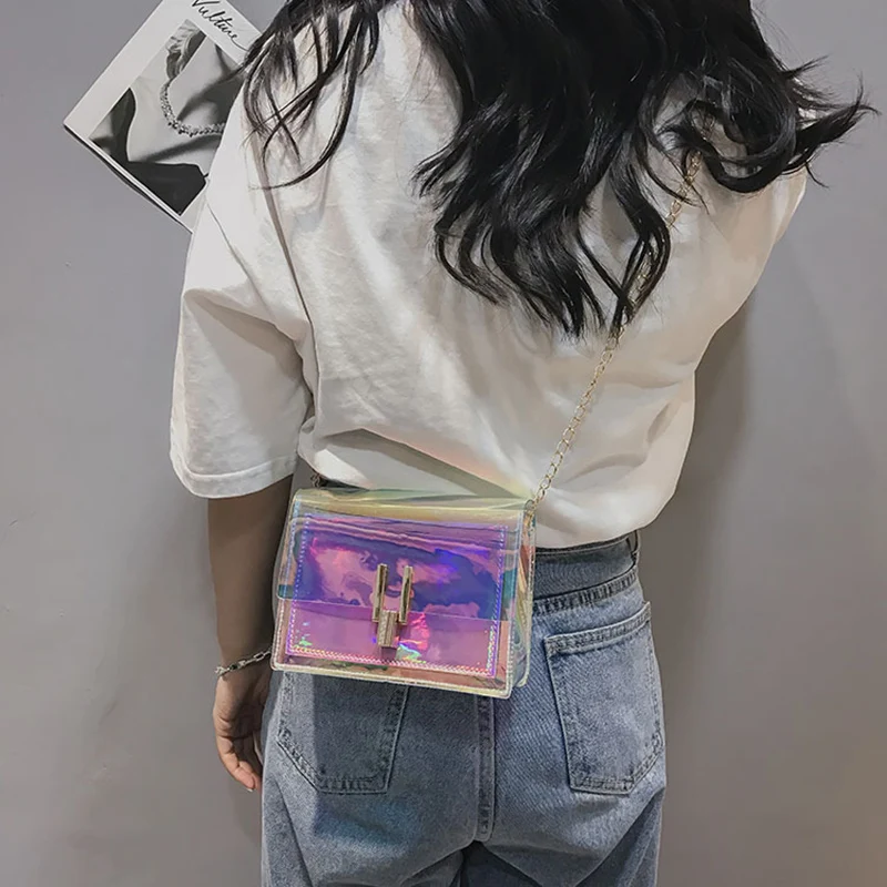 Fashion Women Colorful Jelly Shoulder Bag Girl Laser Holographic Transparent Handbag Crossbody Messenger Bags Mini Tote SS0424 (19)