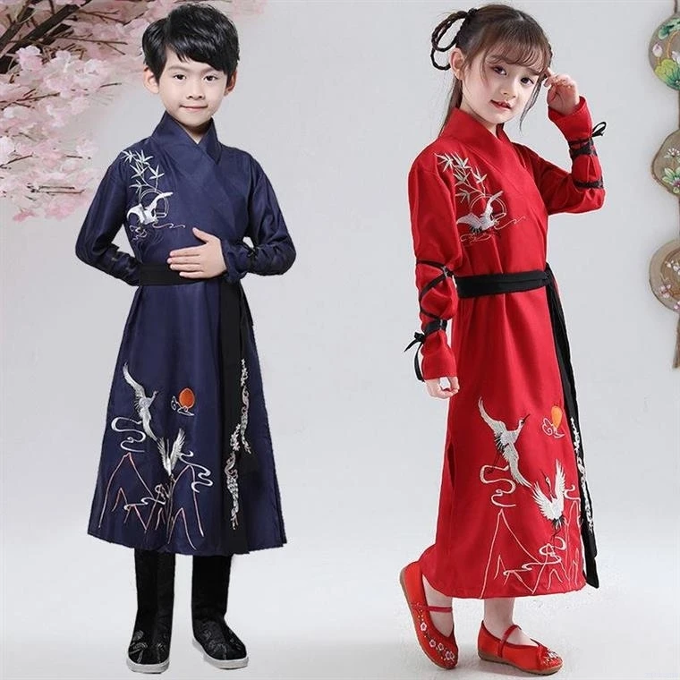 

Hanfu Dress Kids Traditional Chinese Costume Folk Ancient Crane Baby Girl Boy Tang Suit Dance Costume Party New Year Clothes